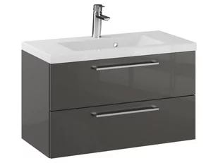 Szafka Wisząca Z Umywalką RON 80 cm - Titan Wysoki Połysk - Uchwyty Chromowane - Szafki łazienkowe - miniaturka - grafika 1