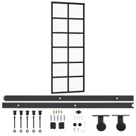 Drzwi wewnętrzne - vidaXL Drzwi przesuwne z osprzętem, szkło ESG i aluminium, 76x205 cm - miniaturka - grafika 1