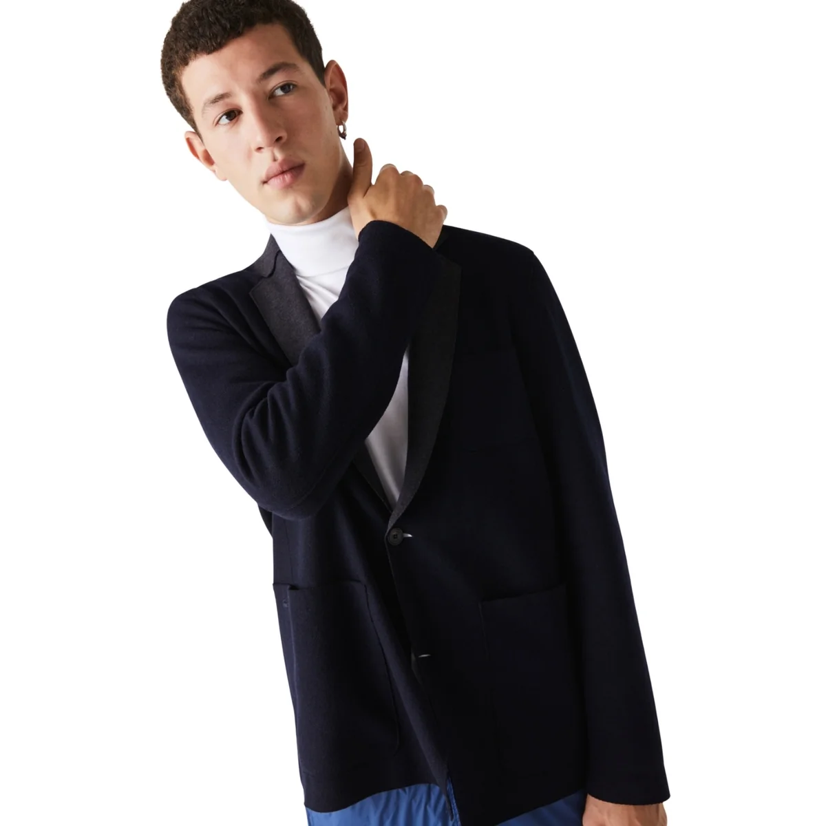 Sweter męski Lacoste VH3495 wełniany granatowy blazer r. 56