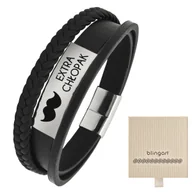 Bransolety męskie - Bransoletka z grawerem skórzana męska plecionka - miniaturka - grafika 1