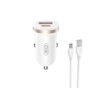 Ładowarki samochodowe - XO ładowarka samochodowa CC56 PD 30W QC 1x USB 1x USB-C biała + kabel USB - USB-C - miniaturka - grafika 1