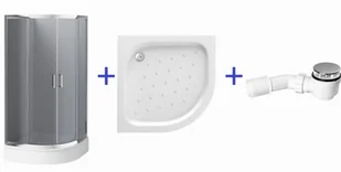 Zestaw Deante Funkia Kabina półokrągła czteroszybowa niska 80 cm, szkło grafitowe + Deante Funkia Brodzik półokrągły 80 cm + Deante Easy Clean Syfon do brodzików o odpływie 50 mm - Kabiny prysznicowe - miniaturka - grafika 1