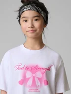 Koszulki dla dziewczynek - 4F T-shirt loose z nadrukiem dziewczęcy - biały 146/152 (10-12 lat) - miniaturka - grafika 1