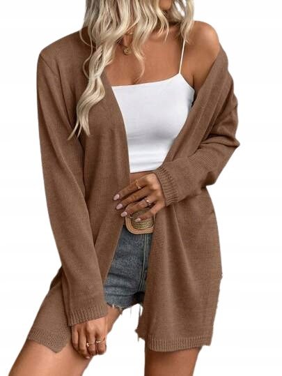 SHEIN BRĄZOWY LUŹNY KARDIGAN Z DŁUGIM RĘKAWEM BEZ ZAPIĘCIA 36 1JB