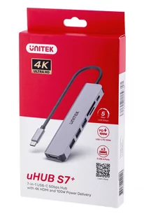 UNITEK H1118A HUB USB-C 7w1 PD 100W HDMI 4K ALU - Wtyczki i adaptery - miniaturka - grafika 1