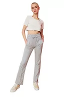 Spodnie damskie - Trendyol Szary wysokiej talii proste dopasowanie dzianiny cienkie spodnie dresowe damskie spodnie, Szary, XL - miniaturka - grafika 1