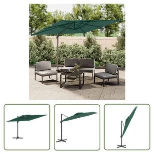 The Living Store Wiszący parasol z podwójną czaszą - zielony - 300x300 cm - Parasol Ogrodowy - Parasole ogrodowe - miniaturka - grafika 1
