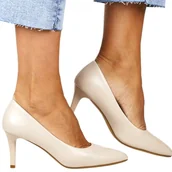 Czółenka - DAMSKIE CZÓŁENKA SZPILKI NA NISKIM OBCASIE SERGIO LEONE 1336 NOWY CIELISTY - miniaturka - grafika 1