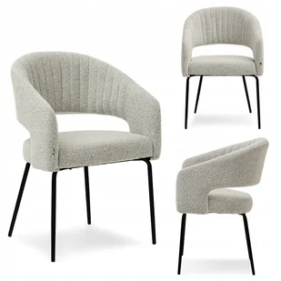 Nietypowa Forma Obłe Krzesło Beż Boucle Do Jadalni Kali Na Czarnych Nogach - Krzesła - miniaturka - grafika 1