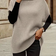 Bluzy damskie - TEMU Moda Elegancka Damska Bluza z Wysokim Kołnierzem, Krótki Rękaw, Uniwersalna, Jednokolorowa - miniaturka - grafika 1