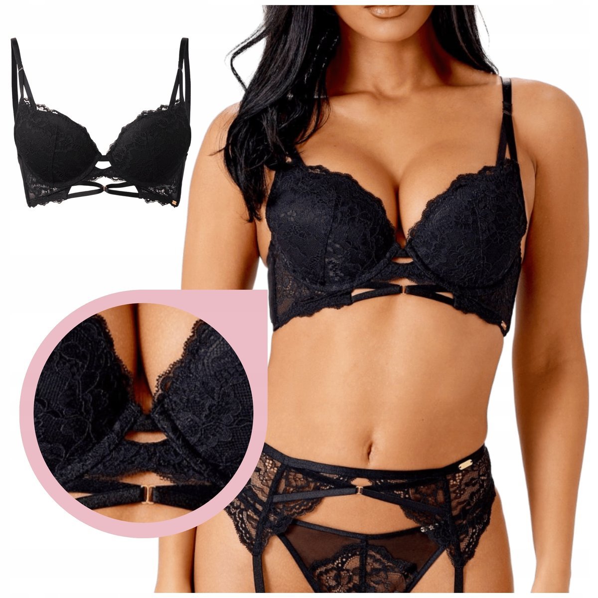 Gossard SUSPENSE biustonosz półgorset usztywniany koronkowy czarny 36D/80D