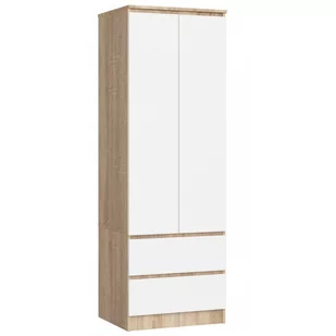 Szafa AKORD S60 Dąb Sonoma 60 cm - 2 drzwi, 2 szuflady, fronty kolor Biały, mat, 1 półka - 60x51x180 cm - Szafy - miniaturka - grafika 1
