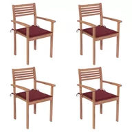 Fotele i krzesła ogrodowe - vidaXL Lumarko Krzesła ogrodowe, 4 szt., czerwone poduszki, drewno tekowe! 3062298 - miniaturka - grafika 1
