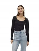 Bluzki damskie - VERO MODA CZARNA BLUZKA Z BAWEŁNY Z OKRĄGŁYM DEKOLTEM M J7A - miniaturka - grafika 1