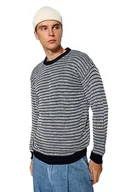 Bluzy męskie - Trendyol Męska bluza z okrągłym dekoltem w paski, granatowy, XXL - miniaturka - grafika 1