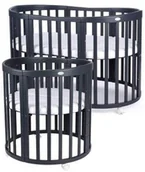 Łóżeczka i kojce - Waldin Owalne łóżeczko 7w1 z Materacem Graphite - miniaturka - grafika 1