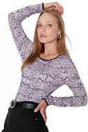 Body - Trendyol Damskie body z dzianiny Slim Bodycon Crew Neck z okrągłym dekoltem, fioletowy, L, Fioletowy, L - miniaturka - grafika 1