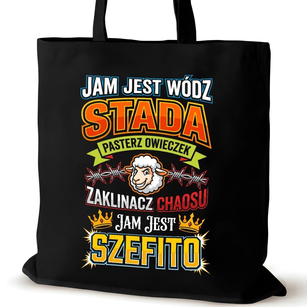 Torba bawełniana czarna dla SZEFA na ramię przyjaciółki wódz stada