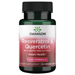 Swanson Resveratrol & Quercetin with Grape Seed Extract, resweratrol i kwercetyna, 30 kapsułek - Serce i układ krążenia - miniaturka - grafika 1
