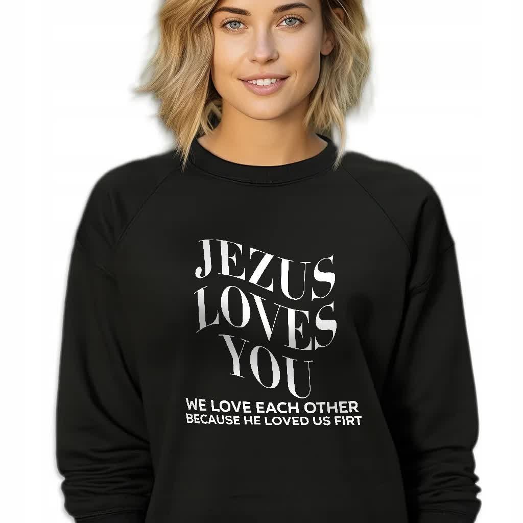 CZARNA BLUZA DAMSKA Dresowa JEZUS LOVES YOU ZABAWNE WZORY Rozmiar XL