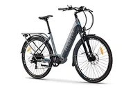 Rowery elektryczne - Moma Bikes Unisex's Ebike 28 E-28, elektryczny rower miejski, Shimano 7 prędkości, hydrauliczne hamulce tarczowe i zintegrowany nietoperz. litowo-jonowy 48 V 13 Ah, szary, rozmiar Unic - miniaturka - grafika 1