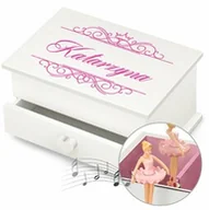 Pozytywki dla dzieci - Szkatułka na biżuterię z pozytywką i szufladką z nadrukiem dla niej dziewczynki na imieniny - miniaturka - grafika 1