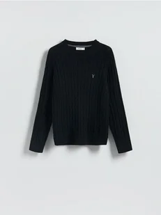 Reserved - Sweter z warkoczowym splotem - czarny - Swetry męskie - miniaturka - grafika 1