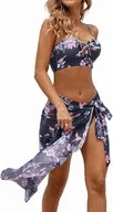 Stroje kąpielowe - CUPSHE Komplet bikini z kwiatowym nadrukiem i narzutka na sarong - miniaturka - grafika 1