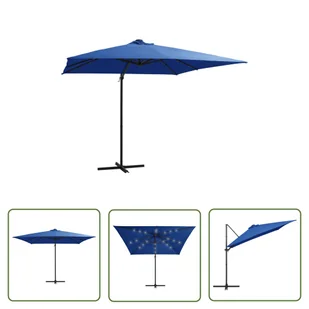 The Living Store Parasol wiszący z LED i stalowym słupkiem 250x250 cm - niebieski - Parasol Wiszący - Parasole ogrodowe - miniaturka - grafika 1
