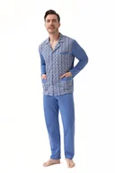Piżamy damskie - Piżama męska LUNA kod 797 rozpinana niebieska w kratkę  L - miniaturka - grafika 1
