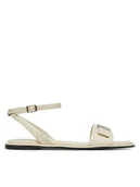 Sandały damskie - Calvin Klein Sandały Flat Sandal W/Ck Hw - Lth HW0HW02367 Écru - miniaturka - grafika 1