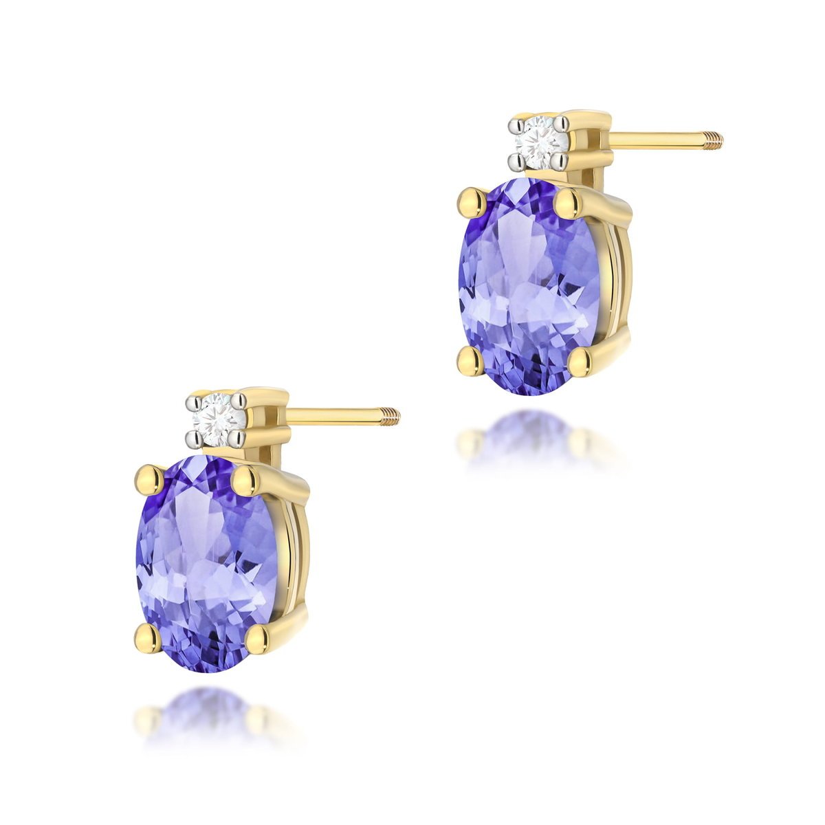 Złote kolczyki K0001 Tanzanit 2 x 0,40ct żółte złoto sztyft zakręcany pr. 585