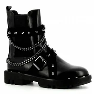 Botki damskie - Czarne sztyblety damskie z łańcuszkiem CARINII - Carinii - miniaturka - grafika 1