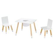 Stoliki dla dzieci - roba Zestaw mebli dziecięcych, zestaw mebli dziecięcych składający się z 2 krzeseł dziecięcych i 1 stołu, drewna, lakierowane na biało, wraz z siatką do przechowywania - miniaturka - grafika 1