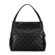 Torebki damskie - Damska torebka typu worek ze skóry w monogram czarno - złota - miniaturka - grafika 1