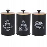 Herbata - Zestaw Pojemników Kuchennych 3 Czarne Pojemniki Kawa Herbata Cukier - miniaturka - grafika 1