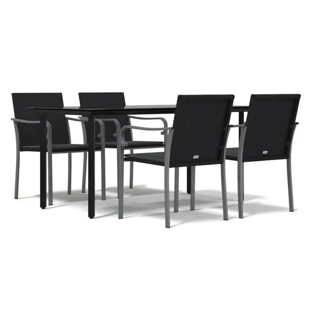 Zestaw Mebli Ogrodowych Rattan PE i Stal, Stół 160x80x74 cm, Krzesła 56x