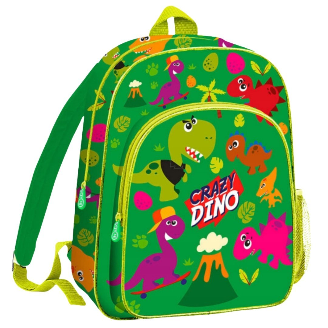 Plecak szkolny dziecięcy 36cm Crazy Dino zielony z dinozaurami przedszkolny
