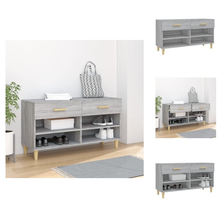 vidaXL Szafka na buty Szara Sonoma 102x35x55 cm Materiał drewnopochodny - Stojaki i szafki na buty