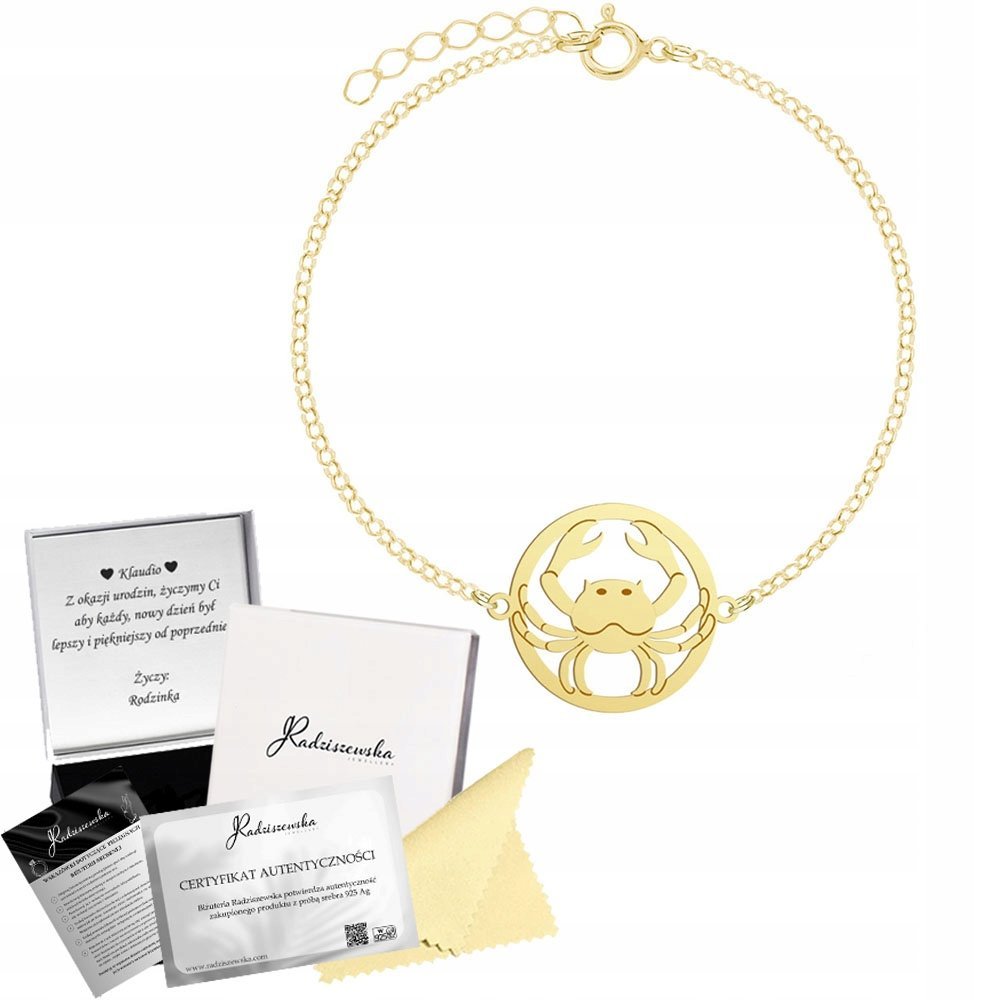 Bransoletka Złota Znak Zodiaku RAK Łańcuszek SREBRO 925 Prezent GRAWER