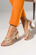 Espadryle damskie - Złote sandały błyszczące damskie na szerokim słupku skórzana wkładka Casu ER24X12-G-38 - miniaturka - grafika 1