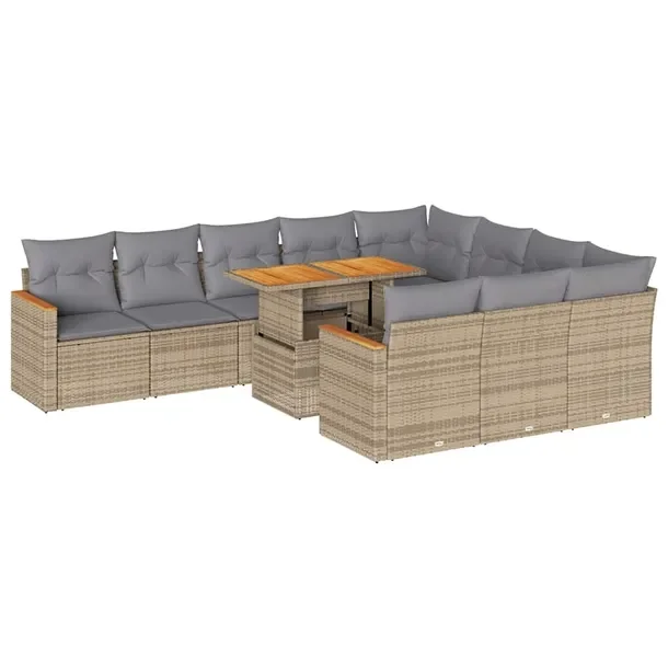 Zestaw mebli ogrodowych modułowych z rattanem PE, beżowy, wymiary 62x62x6