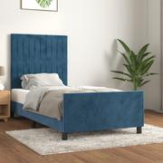 Łóżka - Rama łóżka z zagłówkiem, ciemnoniebieska, 100x200 cm, aksamitna  Lumarko - miniaturka - grafika 1