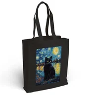 Torby i wózki na zakupy - Torba bawełniana z nadrukiem czarny kot w gwieździstą noc Vincent van Cat - miniaturka - grafika 1