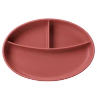 Miseczki i talerzyki dla dzieci - Talerz silikonowy THREE 2 owalny rust - miniaturka - grafika 1