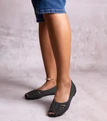 Mokasyny damskie - Czarne balerinki w kropki z wycięciem Laforge-38 - miniaturka - grafika 1