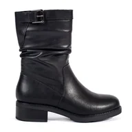 Botki damskie - Sergio Leone Czarne skórzane ocieplane botki damskie - miniaturka - grafika 1
