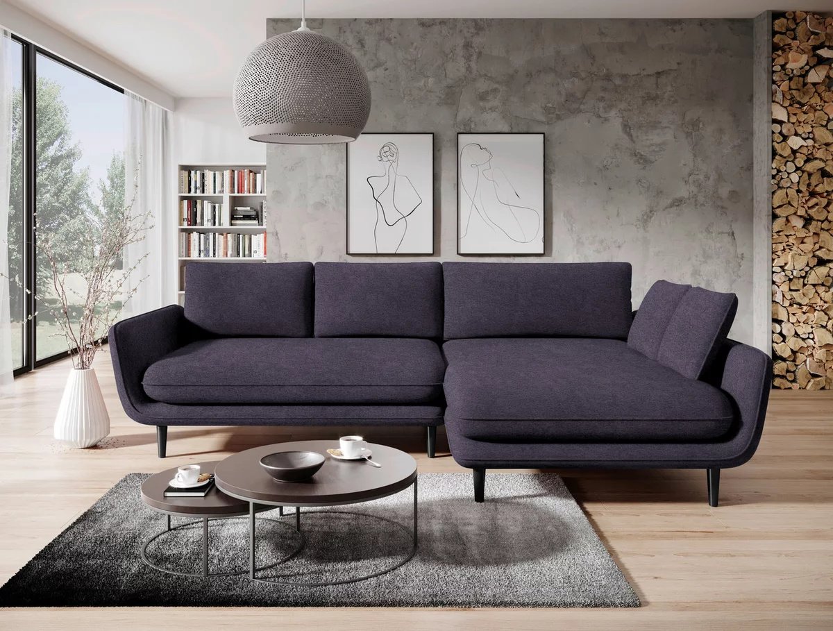 DOMO-HOME Narożnik z funkcją spania SOLANO - Elegancki skandynawski narożnik 260x167cm| Skrzynia na pościel i drewniane nóżki dla wygody i stylu Wysokiej jakości materiały Kolor czarny| Prawo