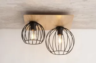 Sigma czarna lampa sufitowa loft 32358 CYBER 2 PROSTOKĄT podwójna lampa do sufitu drewniana podstawa 32358 - Lampy sufitowe - miniaturka - grafika 1