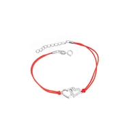 Biżuteria dla dzieci - Srebrna bransoletka 925 połączone serca czerwony sznurek - miniaturka - grafika 1